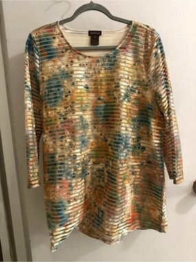 Multiples Gold-Multicolor Striped Scoop Neck Tunic